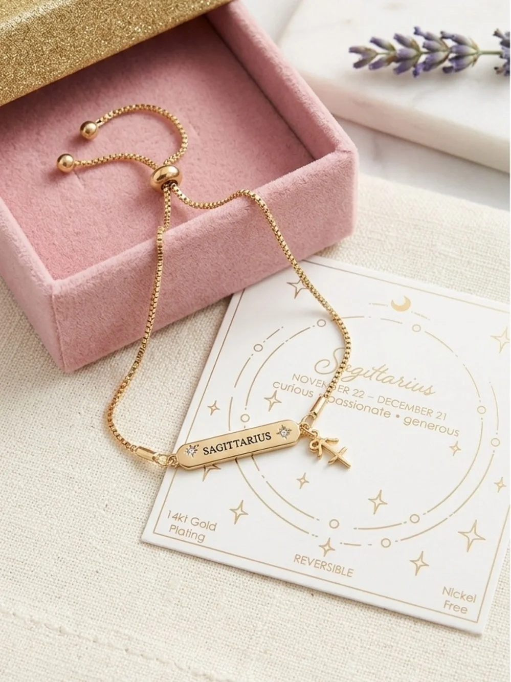 Sagittarius 14kt Gold Plated Slider Zodiac Bracelet